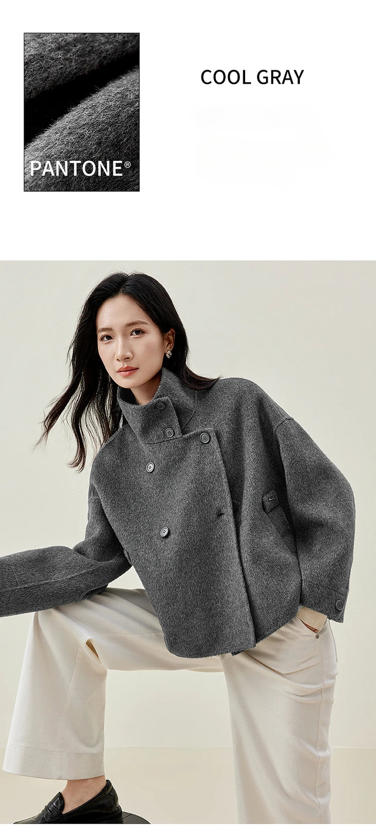 SENTUBILA 100% Wool Winter Jackets for Women Short Coats 2026 Stand Turtleneck Unlined Wool Outerwears Female Clothes W44O56626