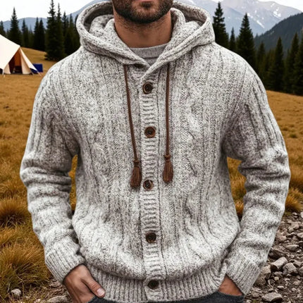 Men's Autumn/Winter Luxury Fashion Men's Knitted Sweater Sweater Pit Strip Long Sleeve Hooded Cardigan Top Coat
