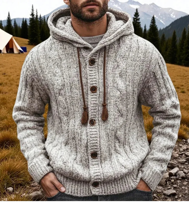 Men's Autumn/Winter Luxury Fashion Men's Knitted Sweater Sweater Pit Strip Long Sleeve Hooded Cardigan Top Coat