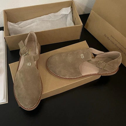 DIMANYU Women's Retro Roman Baotou Sandals, New Summer 2026 Models, Frosted Genuine Leather, Women's Flat Shoes, Perforated Sandals