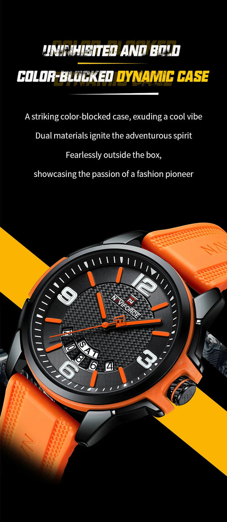NAVIFORCE Creativo cinturino in TPU orologio da polso maschile moda sportiva 3ATM quarzo impermeabile giorno e data display orologi da uomo Reloj Hombre platinumshop