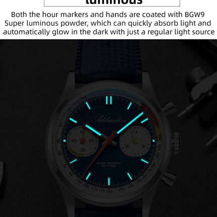 ADDIESDIVE New Men Watch 38mm VK64 Chronograph Fluororubber Luxury Domed Glass BGW9 Luminous 100m Waterproof Quartz Wristwatch