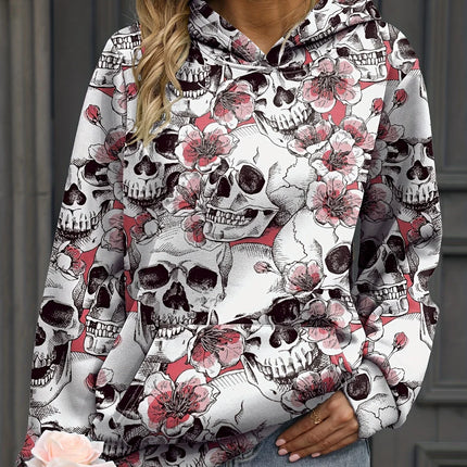 Autumn Floral Skull 3D Print Hoodies Women Fashion Casual Harajuku Sweatshirts Oversized Hood Pullover Female Tracksuit Clothing