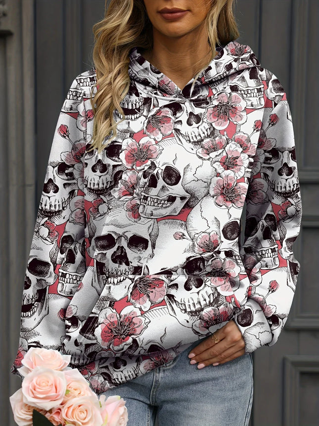 Autumn Floral Skull 3D Print Hoodies Women Fashion Casual Harajuku Sweatshirts Oversized Hood Pullover Female Tracksuit Clothing