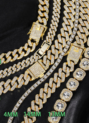 3 pezzi orologio a catena cubana per uomo Hip Hop Miami Curb ghiacciato pavimentato strass rapper collana cubana orologio + braccialetto gioielli platinumshop