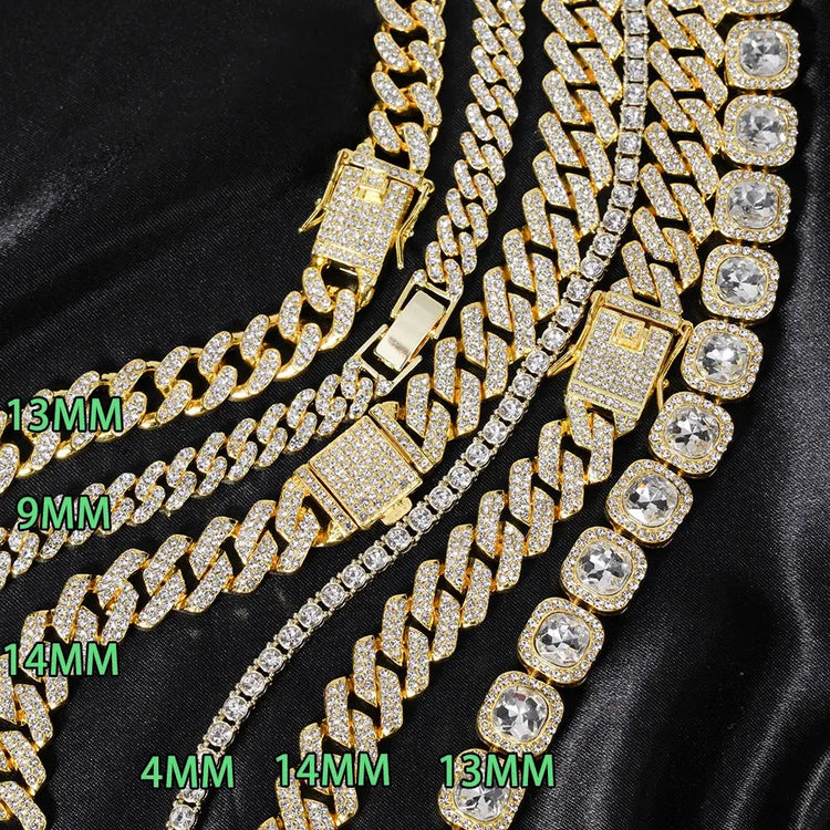 3 pezzi orologio a catena cubana per uomo Hip Hop Miami Curb ghiacciato pavimentato strass rapper collana cubana orologio + braccialetto gioielli platinumshop