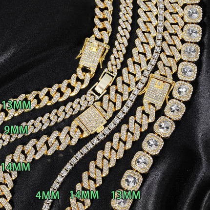 Hip Hop Men Women 14MM Prong Cuban Link Chain Necklace Bling Iced Out Tennis Chain Rhinestone Paved Miami Cuban Necklace Jewelry PlatiNum