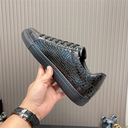 Leather Sneakers Men Calfskin Alligator Pattern Casual Shoes Lace Up Flats Daily Footwear