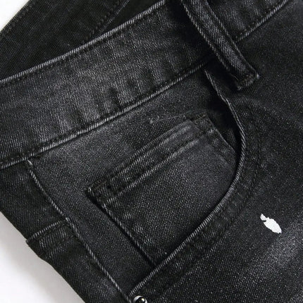 Men y2k Stretchy Skinny Denim Jeans For Men Casual pants Ripped Patchwork Hole Slim Fit Denim Hip Hop Black Straight Trousers PlatiNum