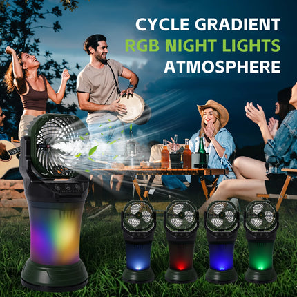Ventilatore Nebulizzatore da Campeggio Esterno ABS+PP 2000ml 15000mAh con Nano Spray, Torcia RGB e 4 Velocità, Rotazione a 90° °   Oscillazione Giallo/Verde Scuro