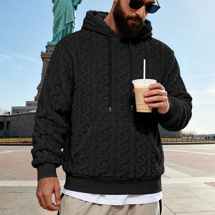 Cross-border Loose Men's Winter Retro Warm Double-Sided Velvet Casual Trend Hooded Pocket High Street Sweater