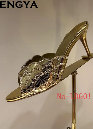 2026 Summer Trendy New Shiny Fish Mouth Toe Sexy Stiletto Sandals Woman Quality Sequined Thin High Heel Slippers for Women Shoes PlatiNum