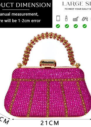 Popular In Nigeria Exquisite Evening Bags With Diamond Design Fashion Handle Clutch Rhinestone Embellished Long Chain Bag PlatiNum