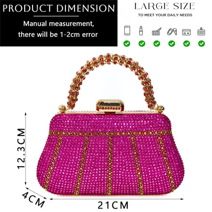 Popular In Nigeria Exquisite Evening Bags With Diamond Design Fashion Handle Clutch Rhinestone Embellished Long Chain Bag PlatiNum