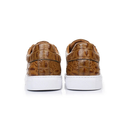 Leather Sneakers Men Calfskin Alligator Pattern Casual Shoes Lace Up Flats Daily Footwear