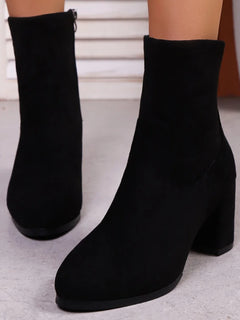 Winter Round Head Suede Side Zipper Sexy Square Heel Work Boots Fashionable New Elegant Non-slip Casual Knight Boots for Women