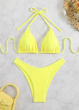 Costume da bagno bikini a perizoma da donna sexy, tinta unita bianco/nero/caffè, con laccetti, stile brasiliano, nuovo, in doppio tessuto, per la spiaggia platinumshop