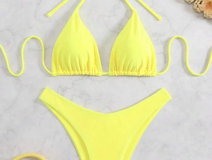 Costume da bagno bikini a perizoma da donna sexy, tinta unita bianco/nero/caffè, con laccetti, stile brasiliano, nuovo, in doppio tessuto, per la spiaggia platinumshop