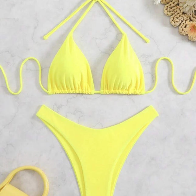 Costume da bagno bikini a perizoma da donna sexy, tinta unita bianco/nero/caffè, con laccetti, stile brasiliano, nuovo, in doppio tessuto, per la spiaggia platinumshop