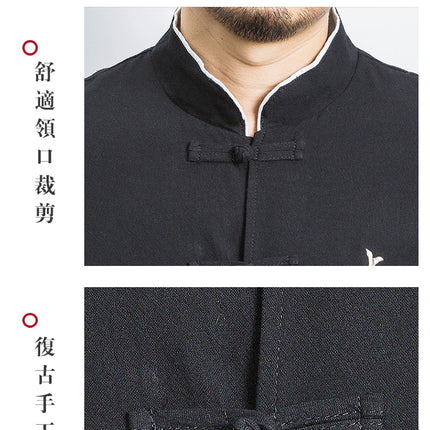 Camicie a maniche lunghe da uomo Ricamo tradizionale in cotone e lino Casual Tang Suit Cardigan da uomo Camicette Kung Fu retrò stile cinese da uomo
