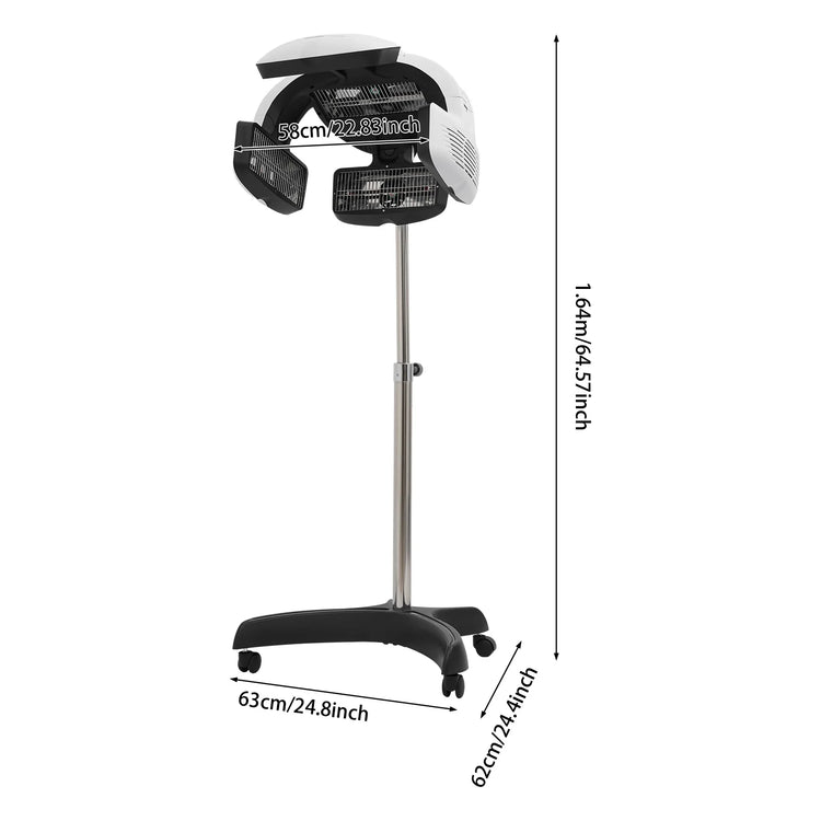 Professional Salon Hair Dryer for Perms (1500W), Freestanding Quartz Heating Styling Hood with LCD Display & Adjustable Height, Rolling Stand Perm Machine for Spa & Home Use