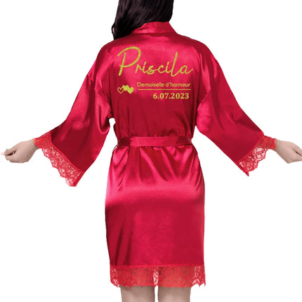 Data personalizzata Nome Kimono in pizzo Abito da donna Matrimonio Sposa Abiti da damigella d'onore Addio al nubilato Preparewear