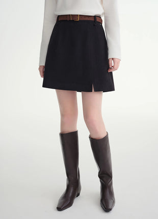 DUSHU Classic Long and Short Elastic Waist A-line Skirt 2025 Winter Skirt for Women Solid Simple Commuting Office Ladies College PlatiNum