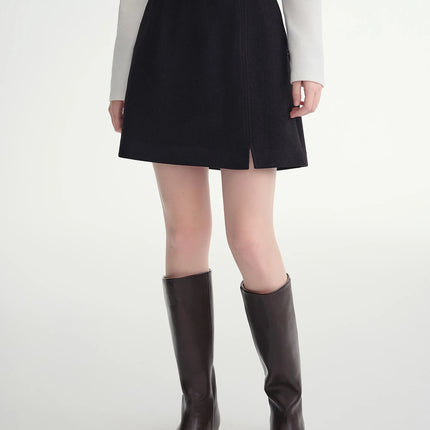 DUSHU Classic Long and Short Elastic Waist A-line Skirt 2025 Winter Skirt for Women Solid Simple Commuting Office Ladies College PlatiNum