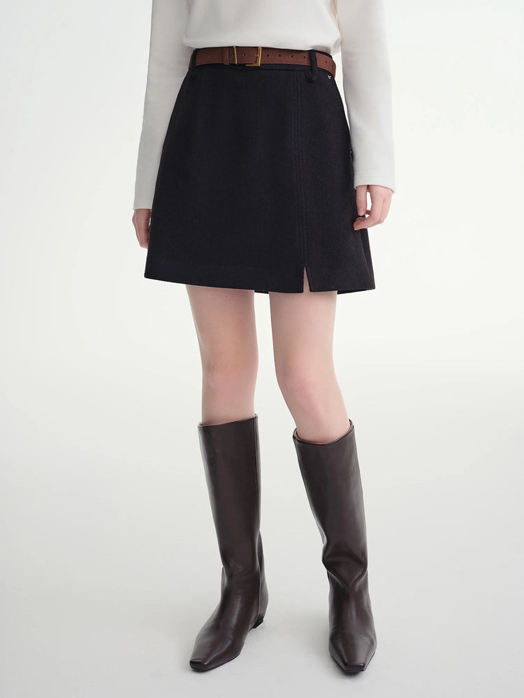 DUSHU Classic Long and Short Elastic Waist A-line Skirt 2025 Winter Skirt for Women Solid Simple Commuting Office Ladies College PlatiNum