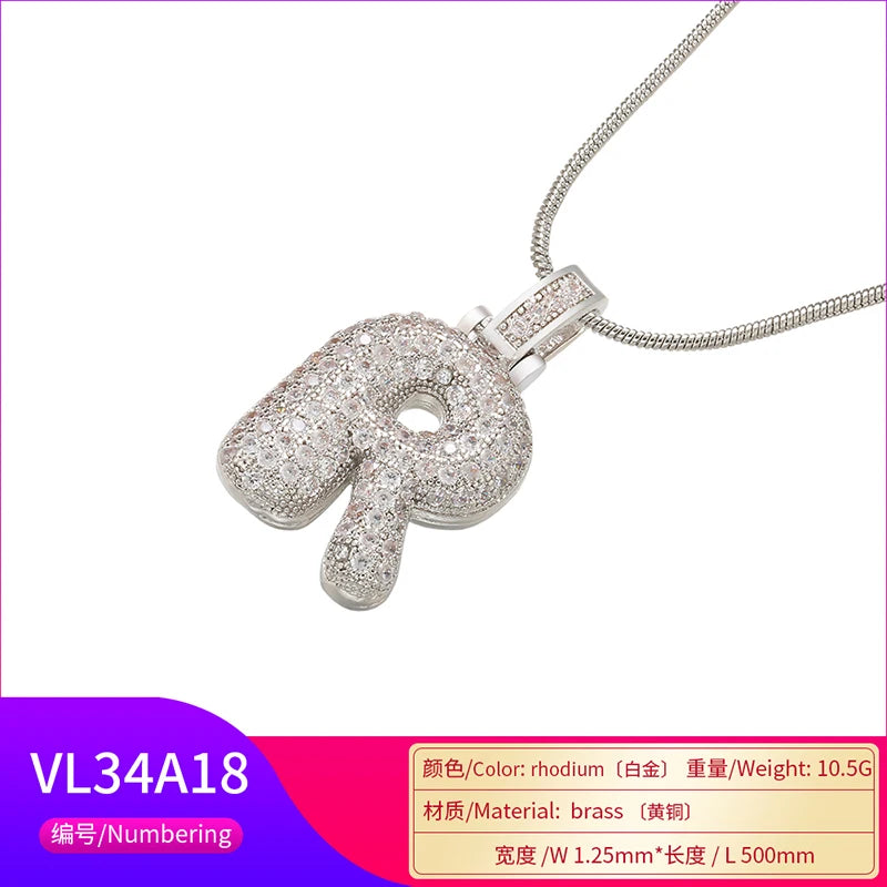 ZHUKOU Colore argento Bubble lettere iniziali collane 26 lettere pendenti collane per le donne Ottone CZ Gioielli all'ingrosso VL34