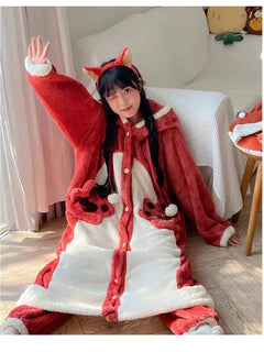 Women Cute Robe Plush Thick Sleepwear Thickened Warm Flannel Cartoon Sleeping Bag Animal One-Piece Pajamas Men Women Homewear