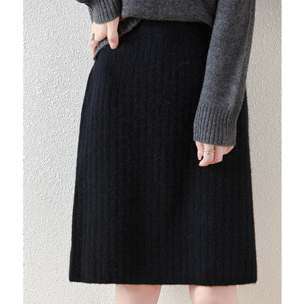 100% Wool Drawstring Skirt For Women's Autumn Winter Solid Color Slim Fit Elastic UltraShort Mini Waist Knitted Skirt PlatiNum