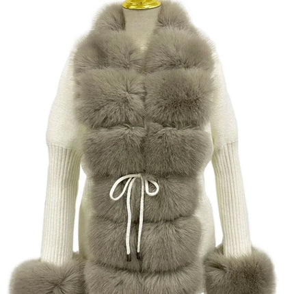 ZADORIN Autumn Winter Women Faux Fur Coat Luxury Knitted Sweater Fur Cardigan Detachable Collar White Pink Jacket Faux Fur Coats