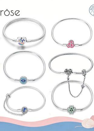 Nuova Serie di Bracciali a Osso di Serpente in Argento Puro 925% con Charm 'Amore Eterno' e Catena di Sicurezza, Gioielli da Donna PlatiNum
