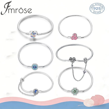 Nuova Serie di Bracciali a Osso di Serpente in Argento Puro 925% con Charm 'Amore Eterno' e Catena di Sicurezza, Gioielli da Donna PlatiNum
