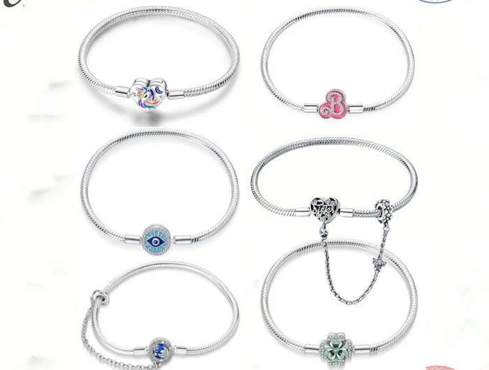 Nuova Serie di Bracciali a Osso di Serpente in Argento Puro 925% con Charm 'Amore Eterno' e Catena di Sicurezza, Gioielli da Donna PlatiNum