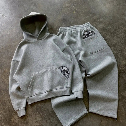 Street wear punk hip hop men suit Y2K new American gothic Harajuku embroidery design jumper oversized casual loose sports suit PlatiNum