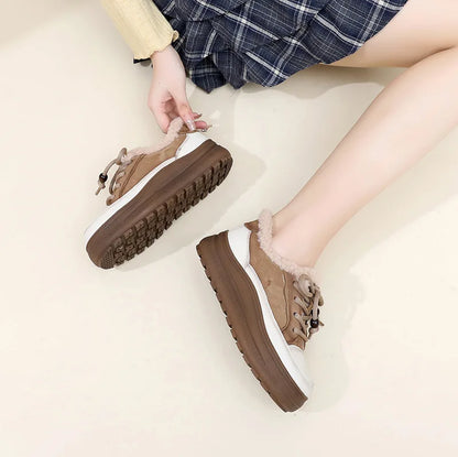 ZXRYXGS 2025 Top Layer Cowhide Women's Winter Sneakers Warm Shoes Platform Increase Shoes Casual Sneakers Snow Shoes Large Size