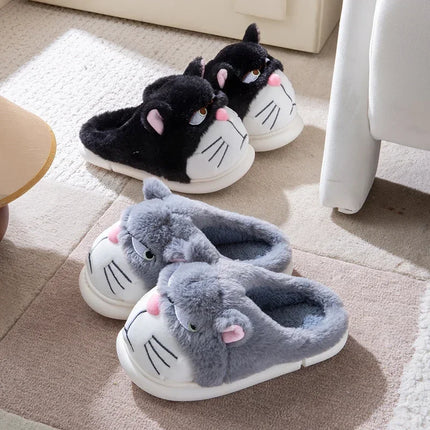 Fluffy Slippers Women Cute Cartoon Winter Plush Home Shoes Girls Casual Large Size Flats