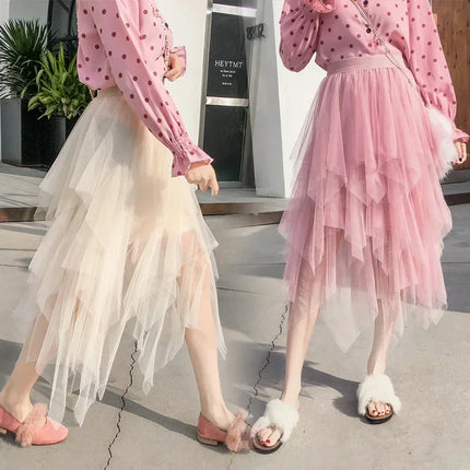 Tutu estivo gonna donna Harajuku Casual Tulle Bottom Jupe Femme Faldas moda vita alta Midi Mesh gonne abbigliamento donna Saia