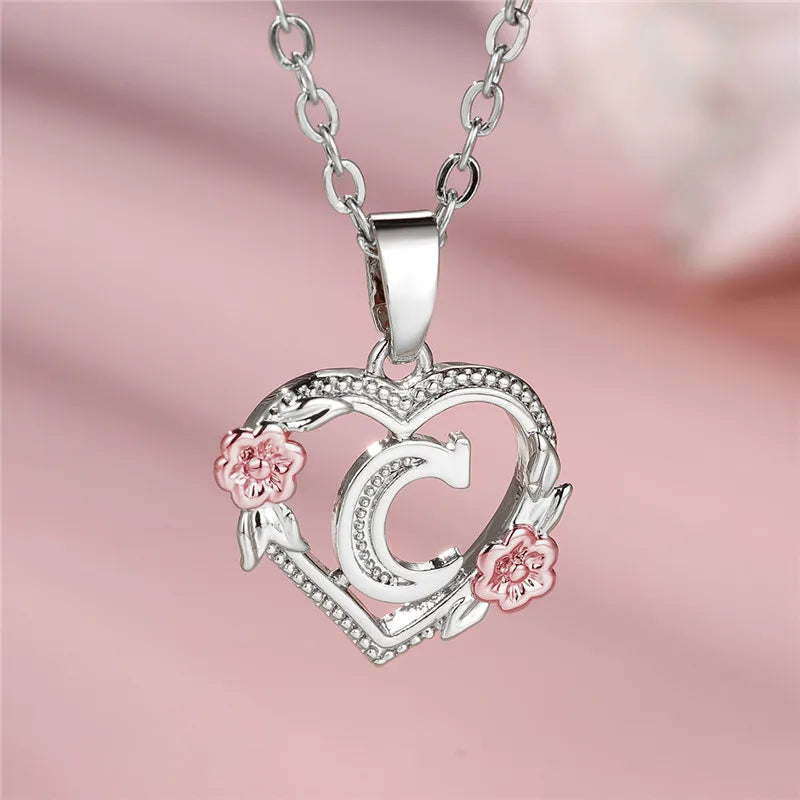 Collana con ciondolo fiore lettera AZ femminile carina, regalo di gioielli da sposa color argento per le donne