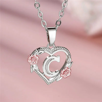 Collana con ciondolo fiore lettera AZ femminile carina, regalo di gioielli da sposa color argento per le donne