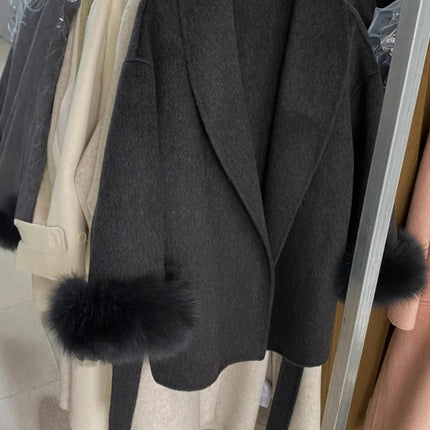 Tossy Fox Fur Wool Overcoat Women's Short Coat Office Lady Elegant Double-sided Woolen Coat 2025 New Cardigan Jackets Loose Wool
