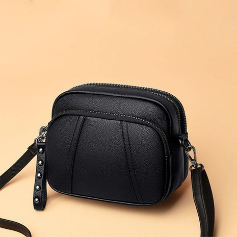 Solid Color Fashionable Rivet Zipper Women's Mobile Phone Bag Simple Soft Leather Shoulder Crossbody Small Square Bag Handbag PlatiNum