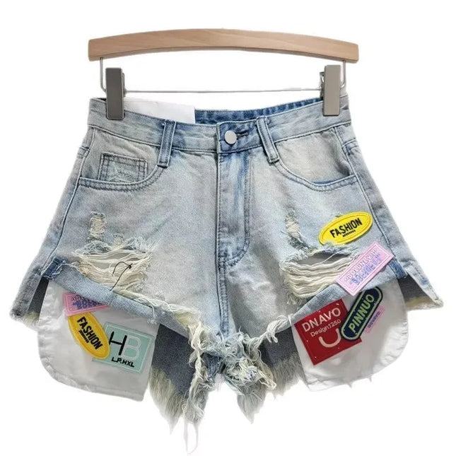 Girls' Summer Denim Fringe Shorts, New Trendy Styles, Versatile and Personalized, Women's Trendy Ripped Shorts