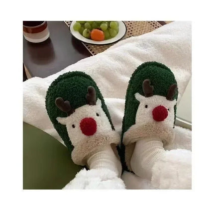 Winter Christmas Women Home Slippers Men Indoor Soft Non-slip Sandals Couples Warm Plush Flat Slides Adults Unisex Lovely Shoes