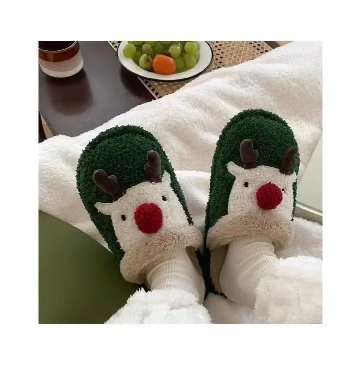 Winter Christmas Women Home Slippers Men Indoor Soft Non-slip Sandals Couples Warm Plush Flat Slides Adults Unisex Lovely Shoes