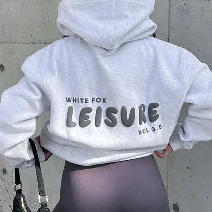 Women Oversized Hoodie White Fox Leisure Puff Letter Print Long Sleeve Loose Pullover Casual Streetwear Hoodies & Sweatshirts