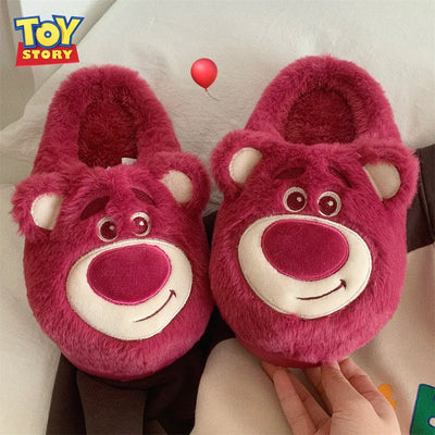 Fashion Strawberry Bear Girl Plush Cotton Slippers for Winter Warmth Indoor with Soft Plush Leisure Cotton Slippers Gifts