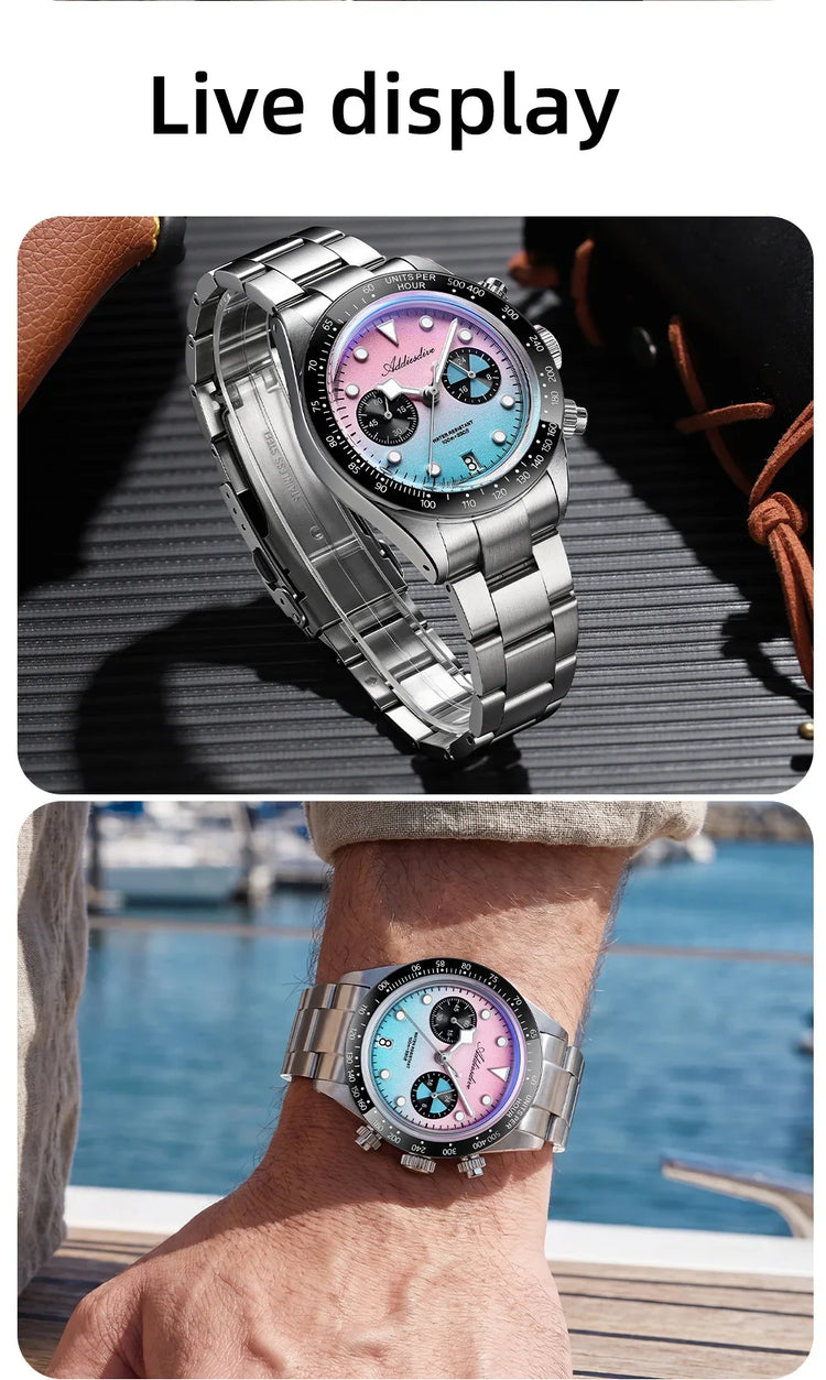 ADDIESDIVE AD2559 Men's Vintage Racing Watch Luxury Quartz Chronograph VK64 Ceramic Bezel K1 Mineral Crystal 100M Waterproof